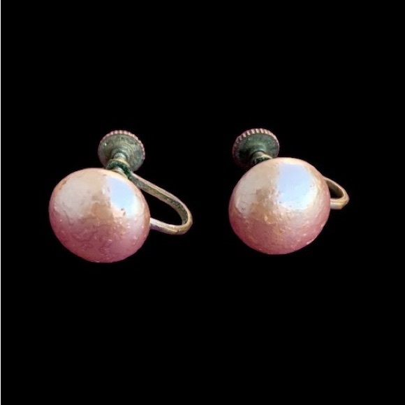 Marked JAPAN Antique Screw Back Pearl Earrings Vintage Jewelry Clip On Feminine - Picture 3 of 7